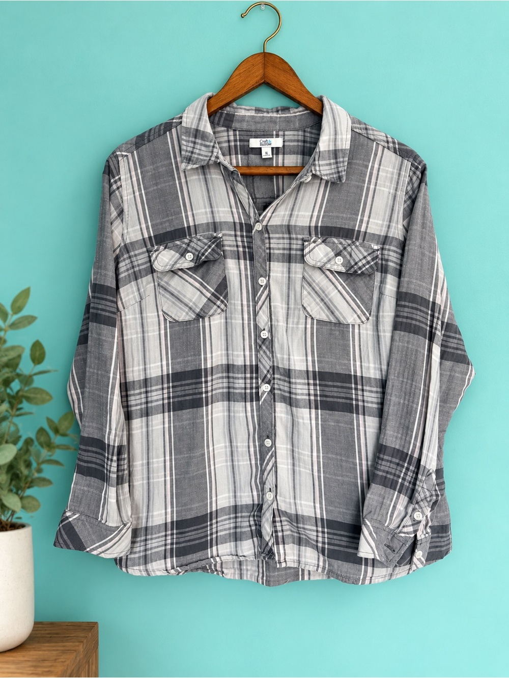 Croft & Barrow Plaid Flannel Shirt Gray Cotton XL